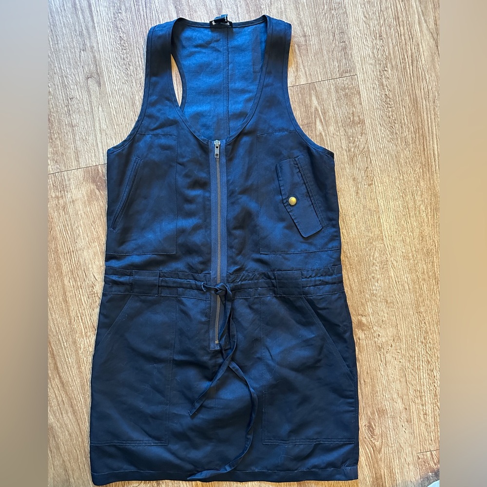 Theory Navy Sleeveless Zip-Up Utility Mini Dress
